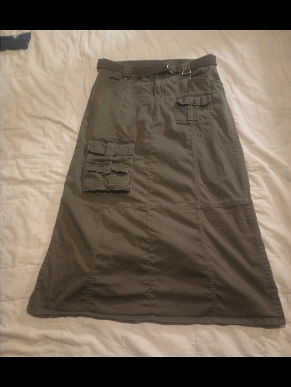 Utility A-Line Midi Skirt in Olive Green
